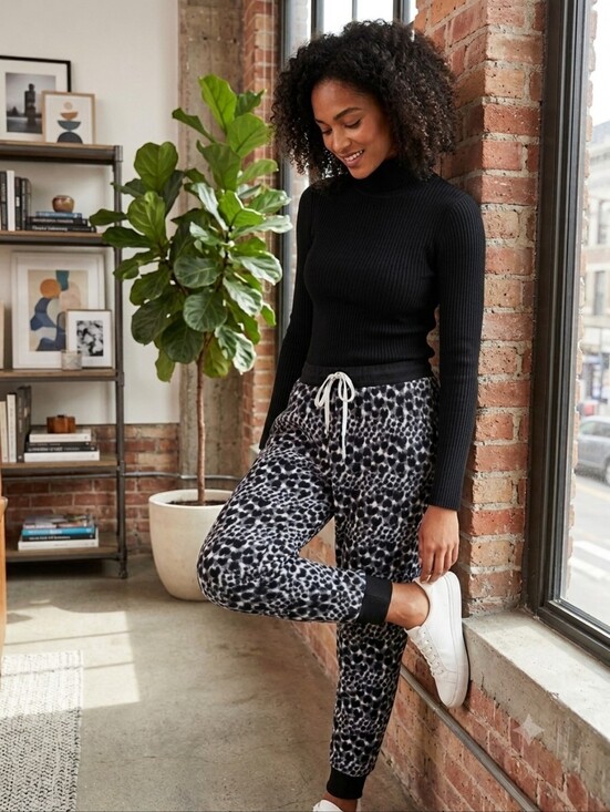 Cuddl Duds Pants - Cuddl Duds Fleece Lounge Pants XL Black White Leopard Heart Print Joggers